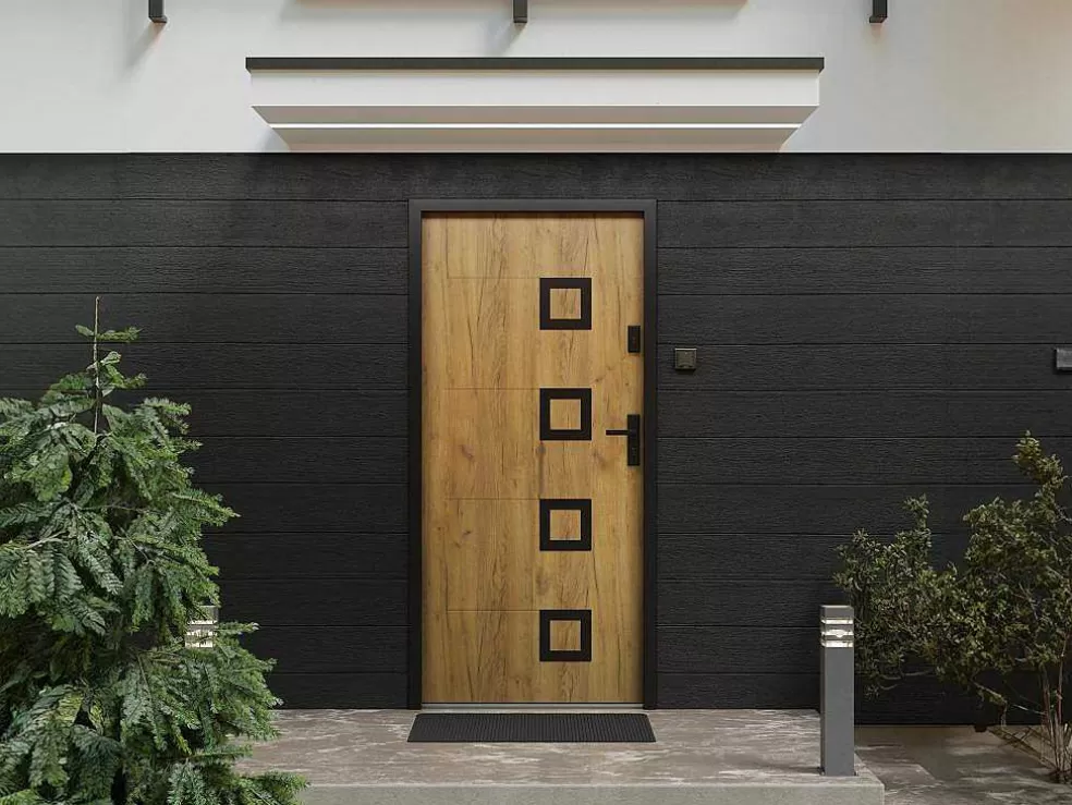 Vente-unique Porta De Entrada Em Aco Inox A207Xl100 Cm Efeito Carvalho, Abertura Para A Esquerda - Tifana* Porta De Entrada