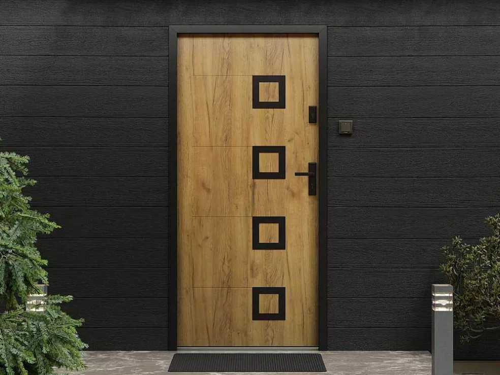 Vente-unique Porta De Entrada Em Aco Inox A207Xl100 Cm Efeito Carvalho, Abertura Para A Esquerda - Tifana* Porta De Entrada