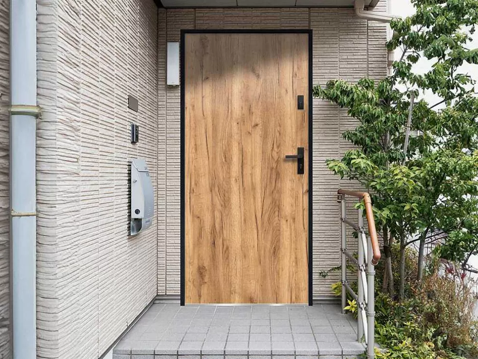Vente-unique Porta De Entrada Em Aco Macico A207 X L100 Cm Efeito Carvalho, Abertura Para A Esquerda - Agueda* Porta De Entrada