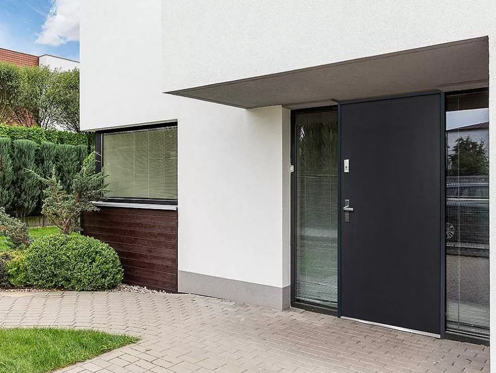 Vente-unique Porta De Entrada Em Aco Macico De A.207 X L.100 Cm Cor Antracite Com Abertura Para A Direita - Agueda* Porta De Entrada