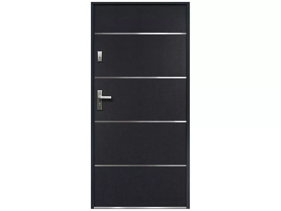 Vente-unique Porta De Entrada Em Aco Macico E Inox De A.207 X L.100 Cm Cor Antracite Com Abertura Para A Direita - Naxara* Porta De Entrada