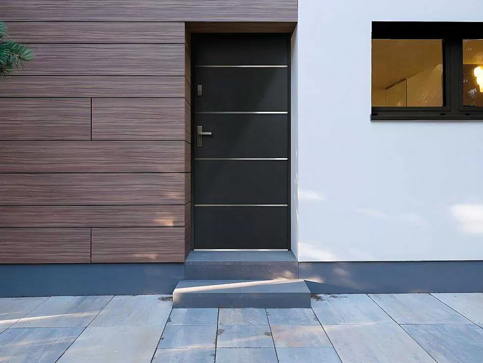 Vente-unique Porta De Entrada Em Aco Macico E Inox De A.207 X L.100 Cm Cor Antracite Com Abertura Para A Direita - Naxara* Porta De Entrada