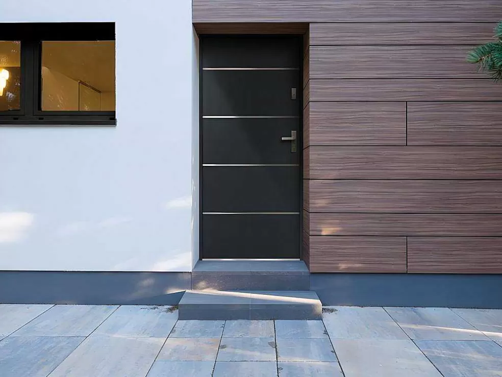 Vente-unique Porta De Entrada Em Aco Macico E Inox De A.207 X L.100 Cm Cor Antracite Com Abertura Para A Esquerda - Naxara* Porta De Entrada