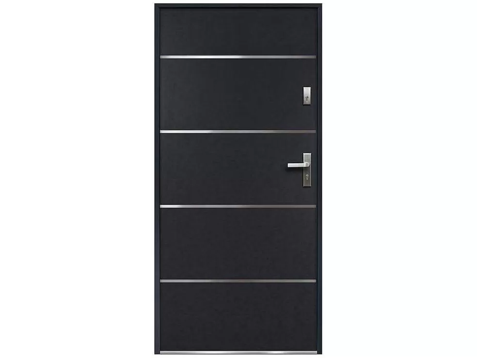 Vente-unique Porta De Entrada Em Aco Macico E Inox De A.207 X L.100 Cm Cor Antracite Com Abertura Para A Esquerda - Naxara* Porta De Entrada