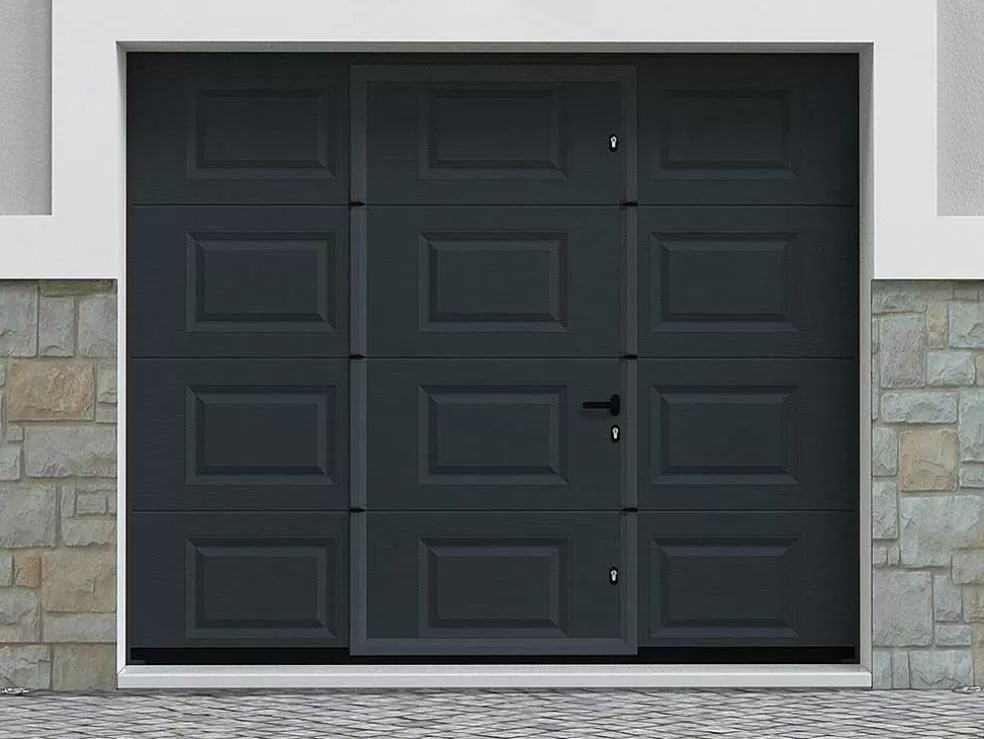 Somfy Porta De Garagem Seccionada Com Motor Com Padrao Quadriculado E Porta Central Antracite - Caopas* Porta De Garagem