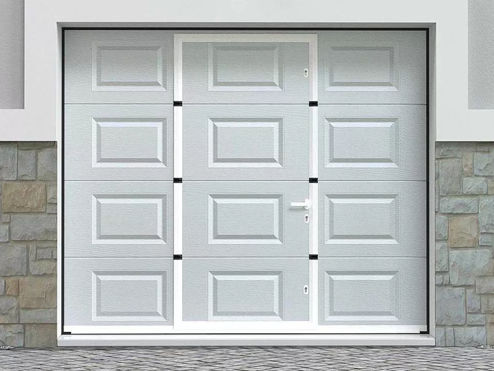 Somfy Porta De Garagem Seccionada Com Motor Com Padrao Quadriculado E Porta Central Branco - Caopas* Porta De Garagem