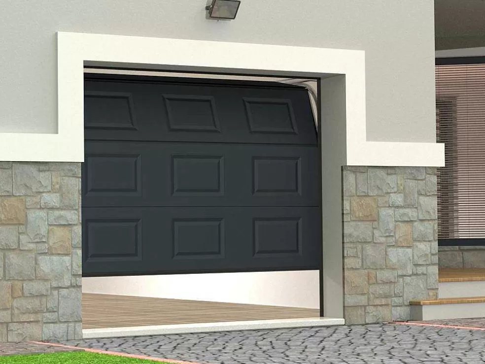 Vente-unique Porta De Garagem Seccionada Com Padrao Quadriculado Antracite Motorizado - Caopas* Porta De Garagem