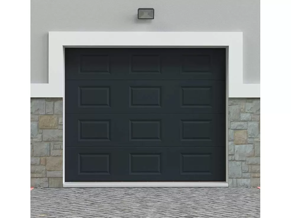 Vente-unique Porta De Garagem Seccionada Com Padrao Quadriculado Antracite Motorizado - Caopas* Porta De Garagem