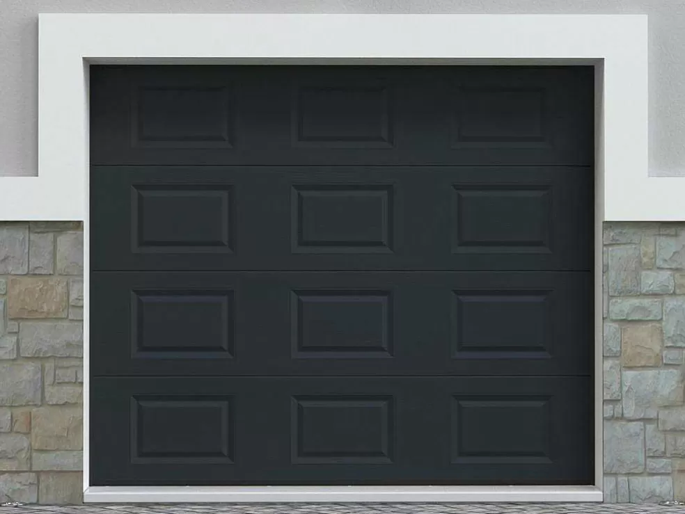Vente-unique Porta De Garagem Seccionada Com Padrao Quadriculado Antracite Motorizado - Caopas* Porta De Garagem