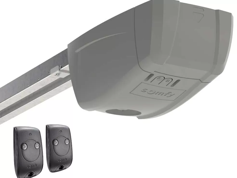 Somfy Porta De Garagem Seccionada Com Padrao Quadriculado Branco Com Janelas Motor - Caopas* Porta De Garagem