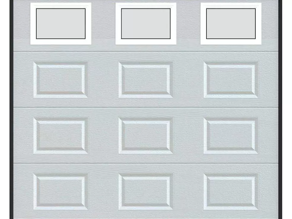 Vente-unique Porta De Garagem Seccionada Com Padrao Quadriculado Branco Com Janelas Motorizada - Caopas* Porta De Garagem