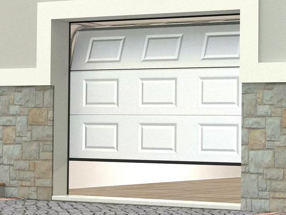 Vente-unique Porta De Garagem Seccionada Com Padrao Quadriculado Branco Com Janelas Motorizada - Caopas* Porta De Garagem