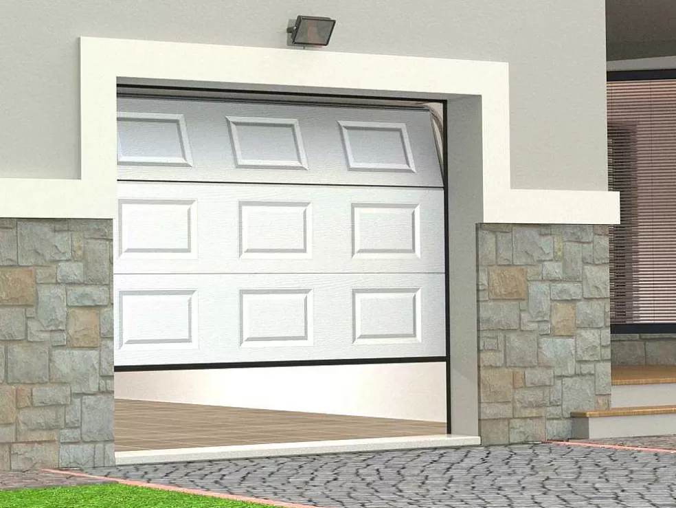 Vente-unique Porta De Garagem Seccionada Com Padrao Quadriculado Branco Motorizado - Caopas* Porta De Garagem