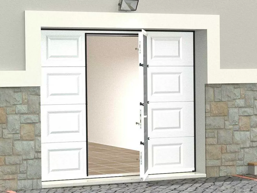 Vente-unique Porta De Garagem Seccionada Com Padrao Quadriculado E Porta Central Branco Motorizado - Caopas* Porta De Garagem