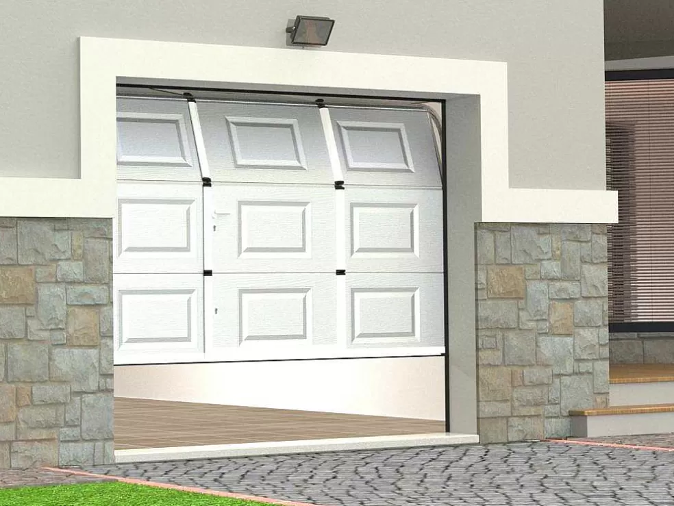 Vente-unique Porta De Garagem Seccionada Com Padrao Quadriculado E Porta Central Branco Motorizado - Caopas* Porta De Garagem