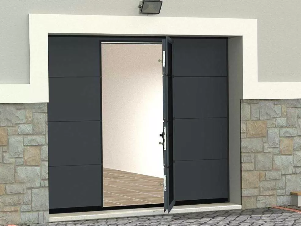 Vente-unique Porta De Garagem Seccionada Efeito Liso Com Porta Central Antracite Motorizada - Lavega* Porta De Garagem