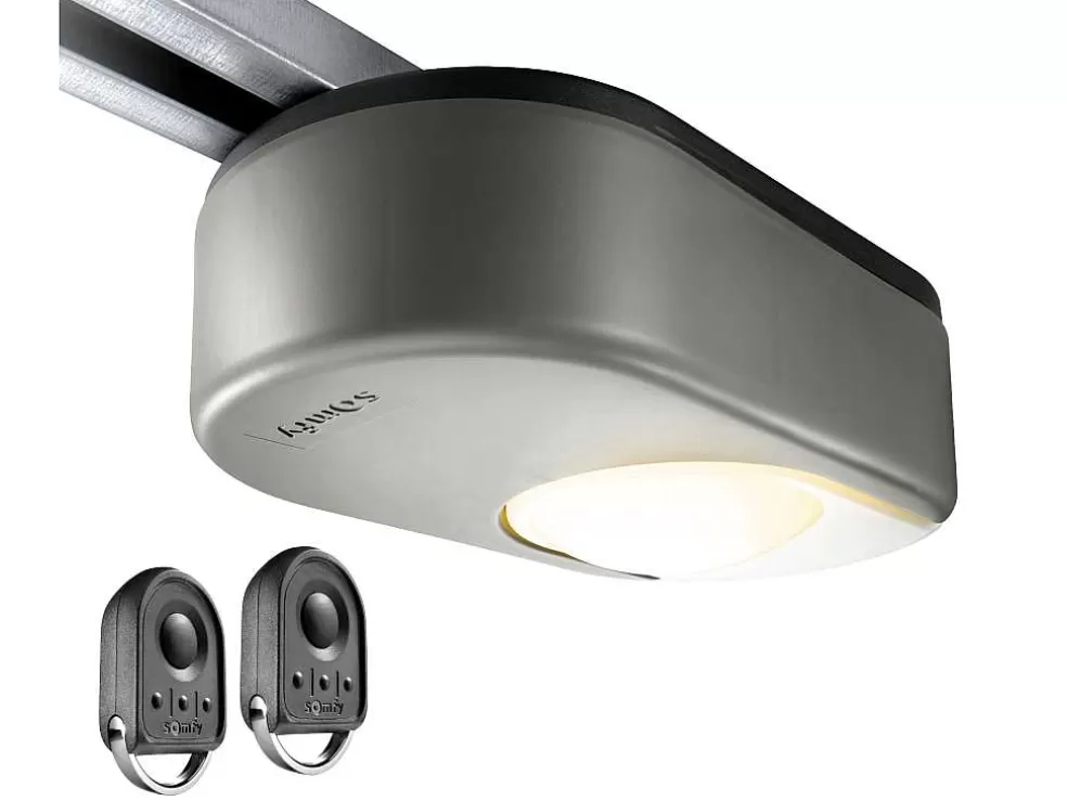 Somfy Porta De Garagem Seccionada Efeito Liso Com Porta Central Branco Com Motor - Lavega* Porta De Garagem