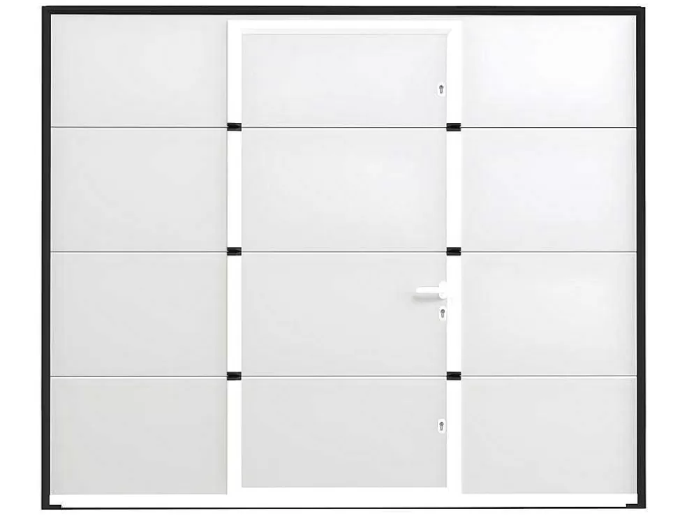 Vente-unique Porta De Garagem Seccionada Efeito Liso Com Porta Central Branco Motorizado - Lavega* Porta De Garagem
