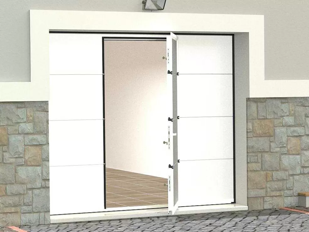 Vente-unique Porta De Garagem Seccionada Efeito Liso Com Porta Central Branco Motorizado - Lavega* Porta De Garagem