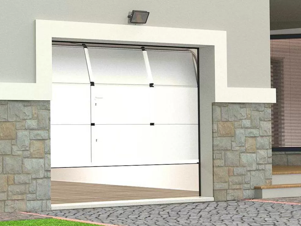 Vente-unique Porta De Garagem Seccionada Efeito Liso Com Porta Central Branco Motorizado - Lavega* Porta De Garagem