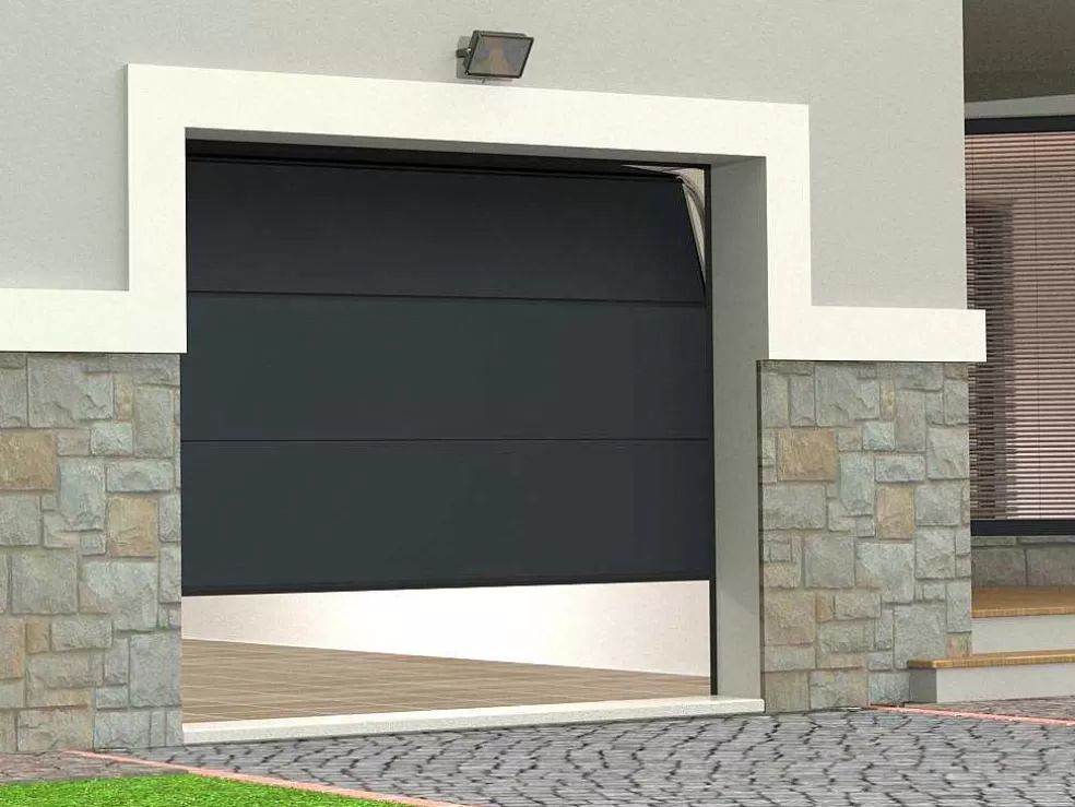 Vente-unique Porta De Garagem Seccionada Efeito Madeira Antracite Motorizada - Prieta* Porta De Garagem