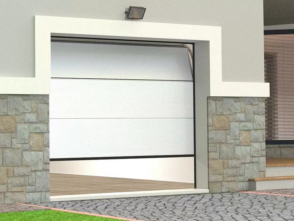 Vente-unique Porta De Garagem Seccionada Efeito Madeira Branca Motorizada - Prieta* Porta De Garagem