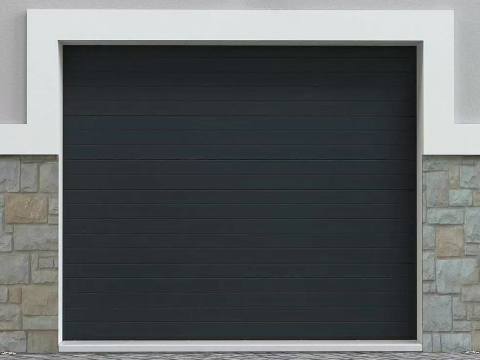 Somfy Porta De Garagem Seccionada Efeito Ranhurado Antracite Com Motor - Noria* Porta De Garagem