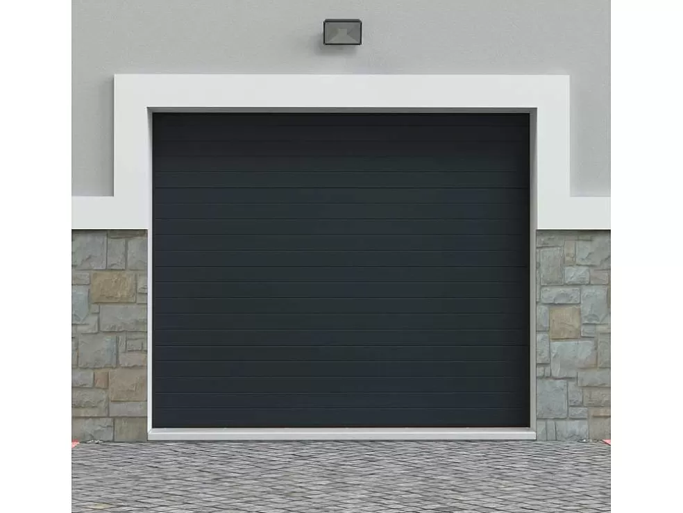 Somfy Porta De Garagem Seccionada Efeito Ranhurado Antracite Com Motor - Noria* Porta De Garagem