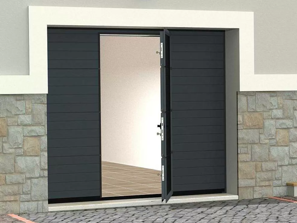 Somfy Porta De Garagem Seccionada Efeito Ranhurado Com Porta Central Antracite Com Motor - Noria* Porta De Garagem