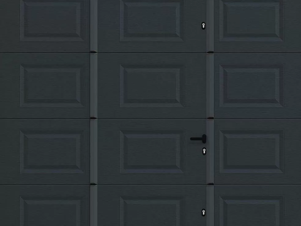 Vente-unique Porta De Garagem Seccionada Motorizada Com Padrao Quadriculado E Porta Central Antracite - Caopas* Porta De Garagem