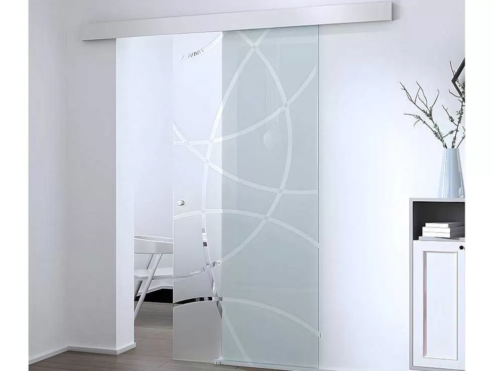 Vente-unique Porta Deslizante Suspensa Heidi - A 205 X C 93 Cm - Vidro Temperado* Porta De Correr
