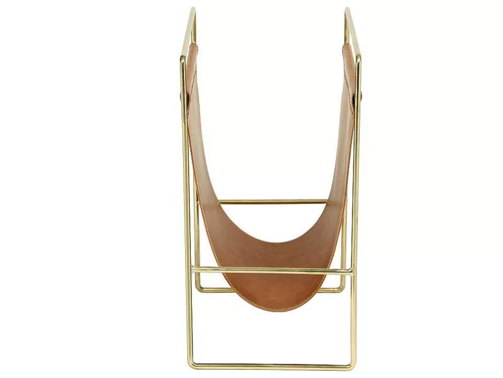 OZAIA Porta-Revistas Vintage Em Pele Sintética C38 X L22 X A41 Cm, Metal E Pele Sintética Castanha - Ferri* Acessórios De Arrumação