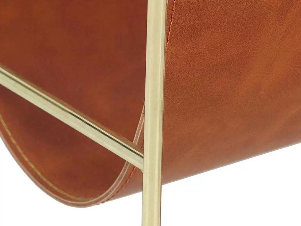 OZAIA Porta-Revistas Vintage Em Pele Sintética C38 X L22 X A41 Cm, Metal E Pele Sintética Castanha - Ferri* Acessórios De Arrumação
