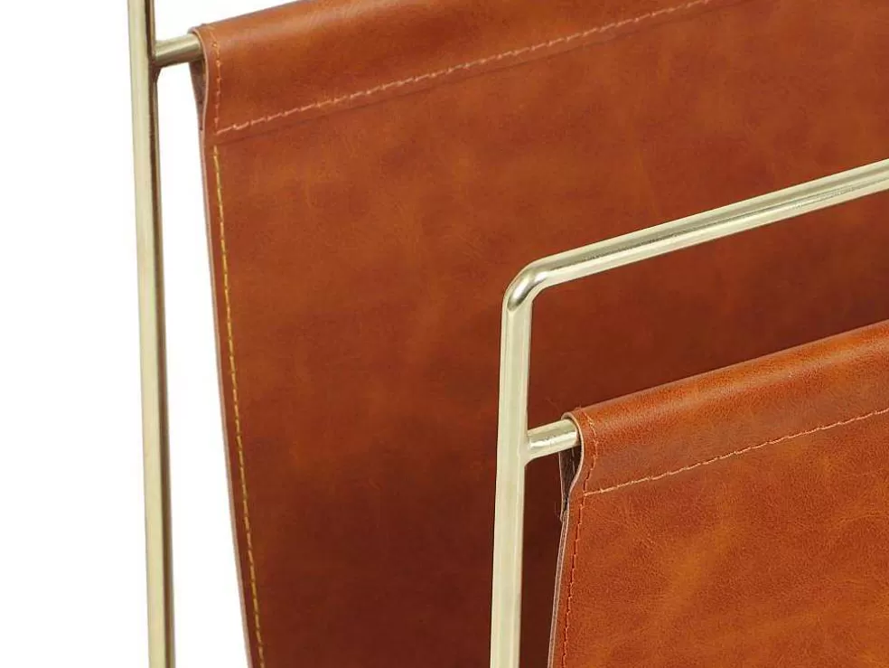 OZAIA Porta-Revistas Vintage Em Pele Sintética C38 X L22 X A41 Cm, Metal E Pele Sintética Castanha - Ferri* Acessórios De Arrumação