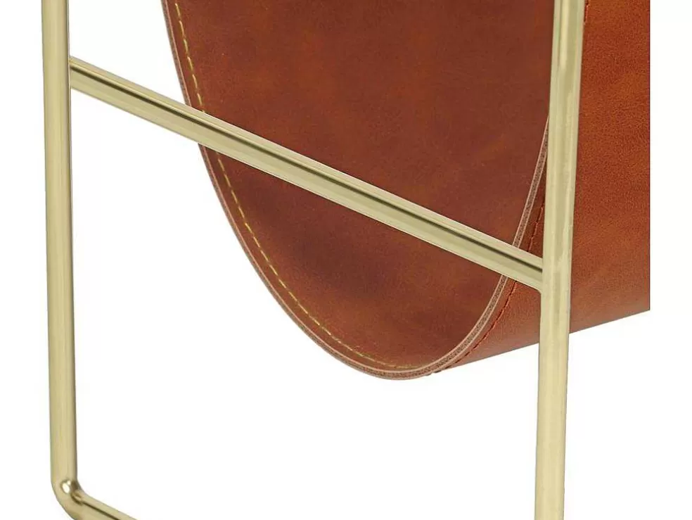 OZAIA Porta-Revistas Vintage Em Pele Sintética C38 X L22 X A41 Cm, Metal E Pele Sintética Castanha - Ferri* Acessórios De Arrumação