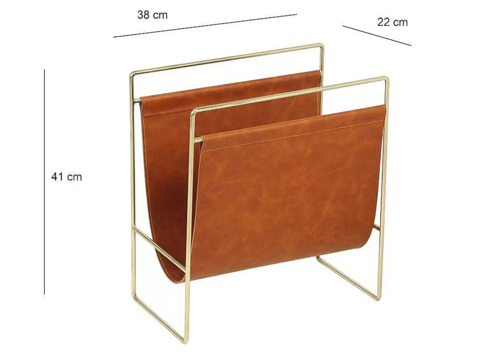 OZAIA Porta-Revistas Vintage Em Pele Sintética C38 X L22 X A41 Cm, Metal E Pele Sintética Castanha - Ferri* Acessórios De Arrumação