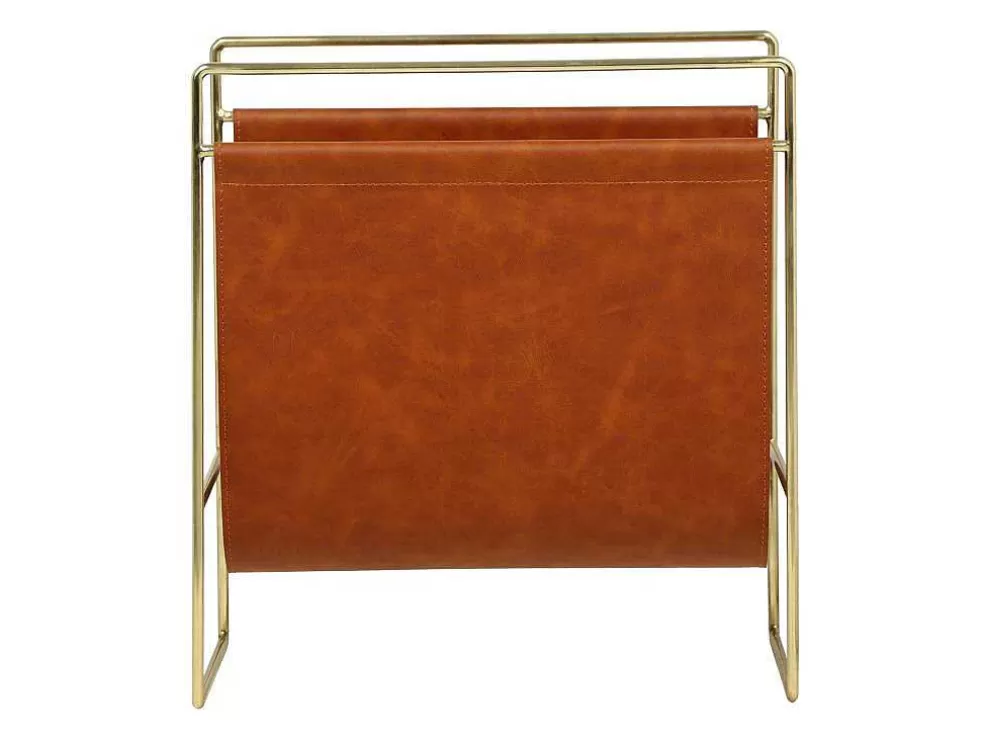 OZAIA Porta-Revistas Vintage Em Pele Sintética C38 X L22 X A41 Cm, Metal E Pele Sintética Castanha - Ferri* Acessórios De Arrumação