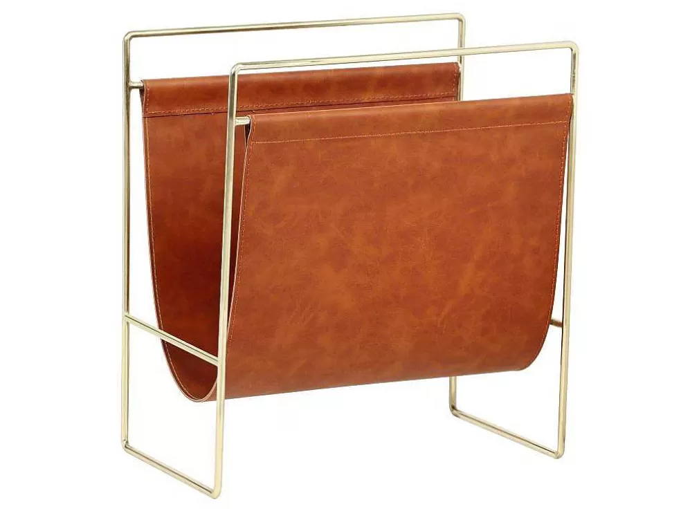 OZAIA Porta-Revistas Vintage Em Pele Sintética C38 X L22 X A41 Cm, Metal E Pele Sintética Castanha - Ferri* Acessórios De Arrumação