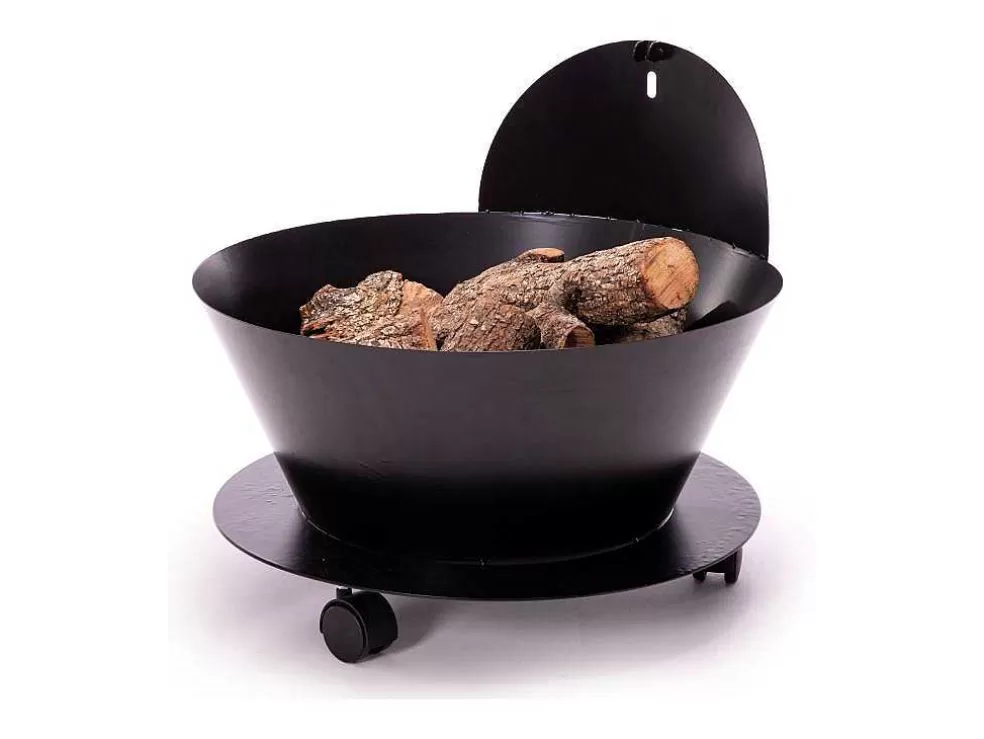 Purline Porte Buches En Acier Noir Avec Couvercle Et Roues* Abrigos De Jardim