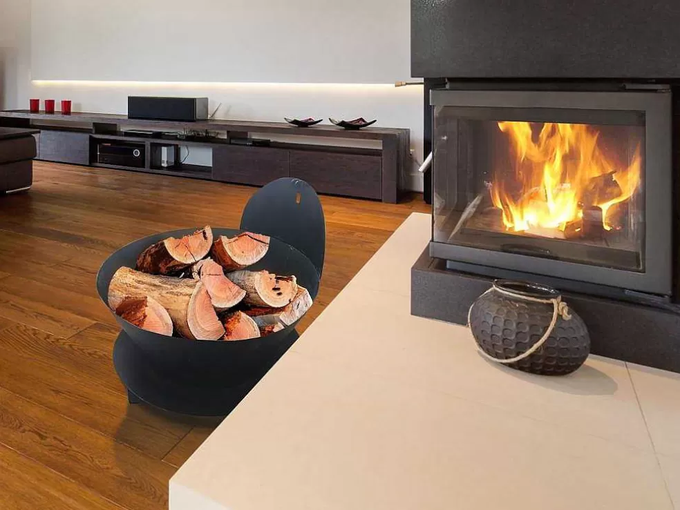 Purline Porte Buches En Acier Noir Avec Couvercle Et Roues* Abrigos De Jardim