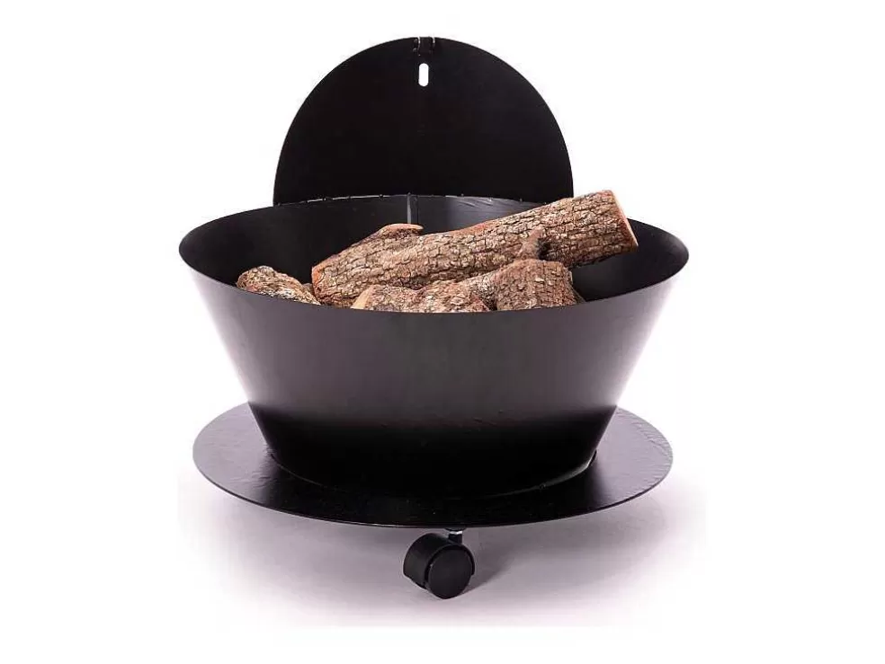 Purline Porte Buches En Acier Noir Avec Couvercle Et Roues* Abrigos De Jardim