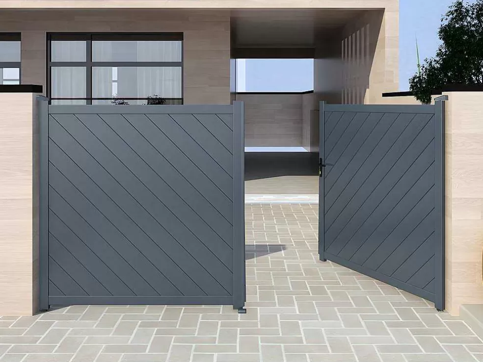EXPERTLAND Portão De Batente Aluminio C350 X A180 Cm Antracite - Zerano* Porta E Portão