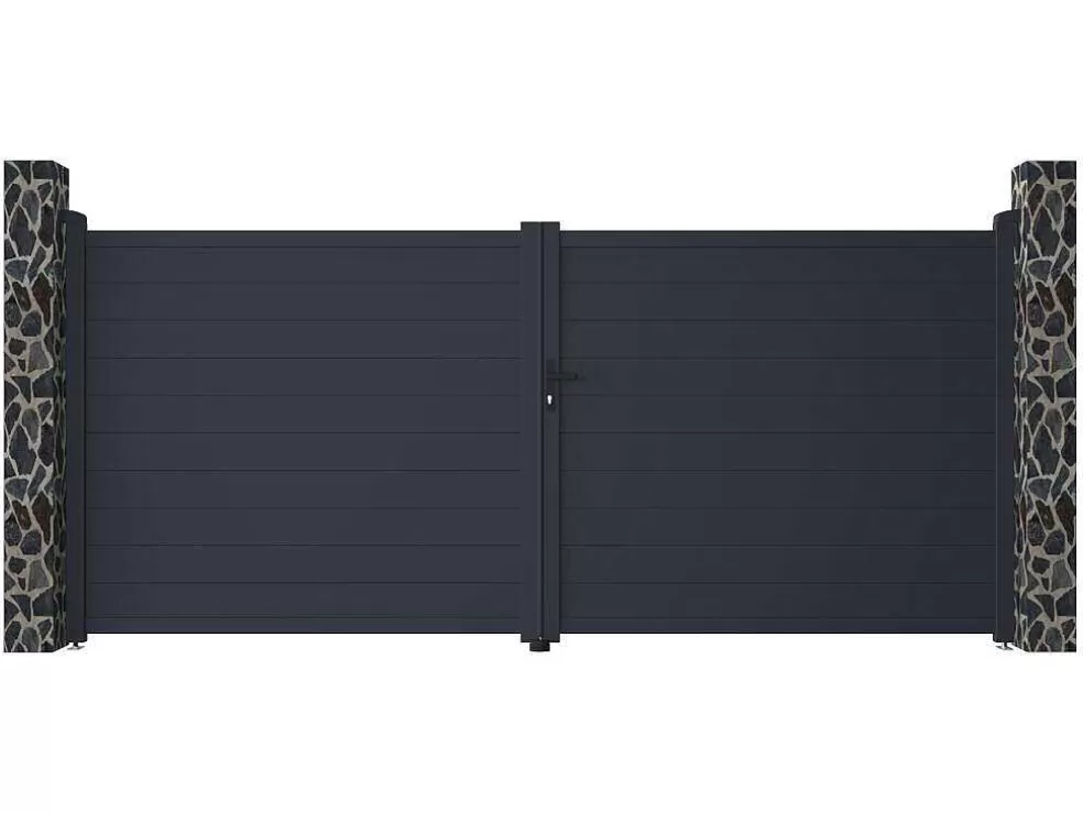 EXPERTLAND Portão De Batente Antracite Em Aluminio De C392 X A173 Cm - Nazario* Porta E Portão