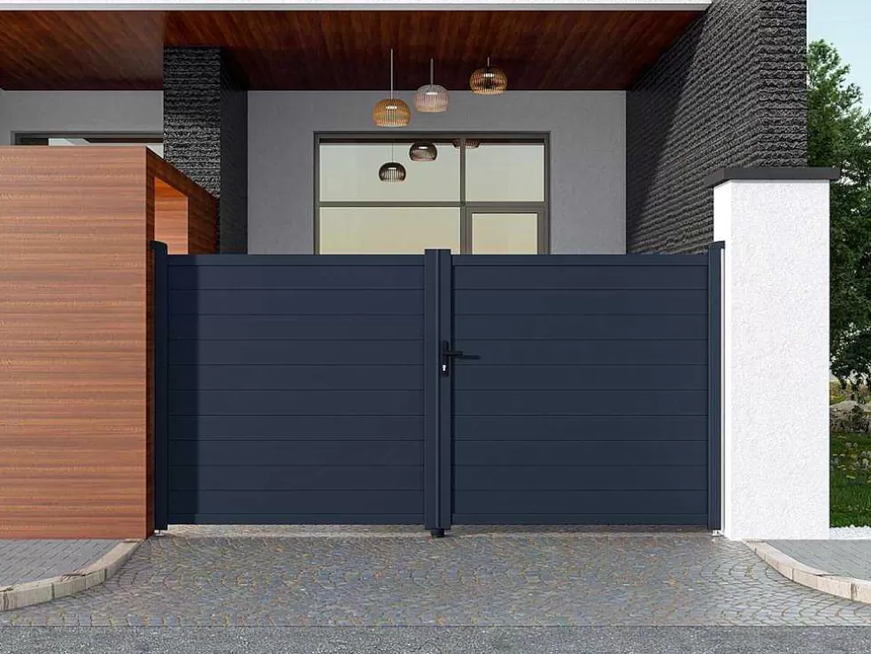 EXPERTLAND Portão De Batente Antracite Em Aluminio De C350 X A173 Cm - Nazario* Porta E Portão