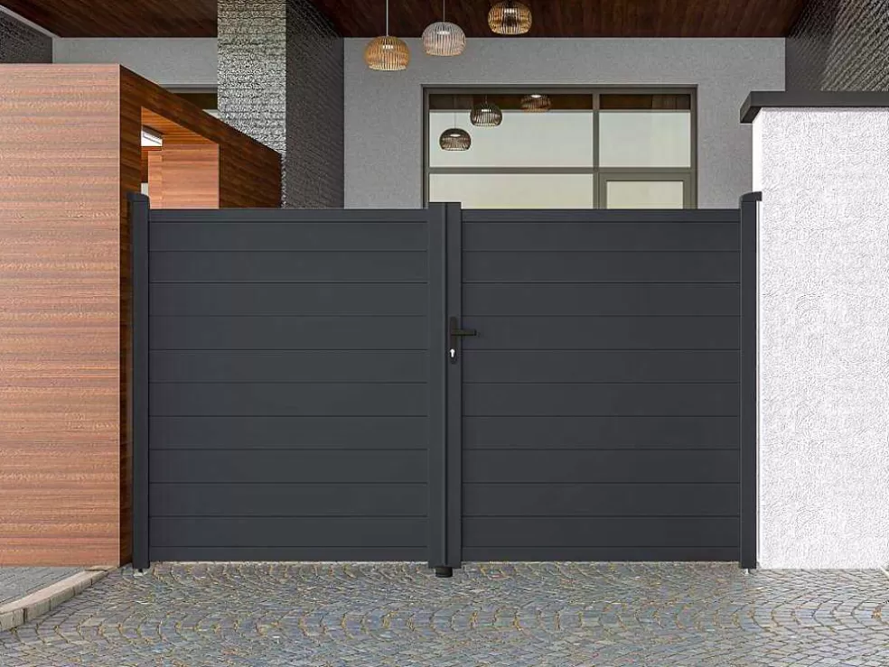 EXPERTLAND Portão De Batente Antracite Em Aluminio De C305 X A181 Cm - Nazario* Porta E Portão