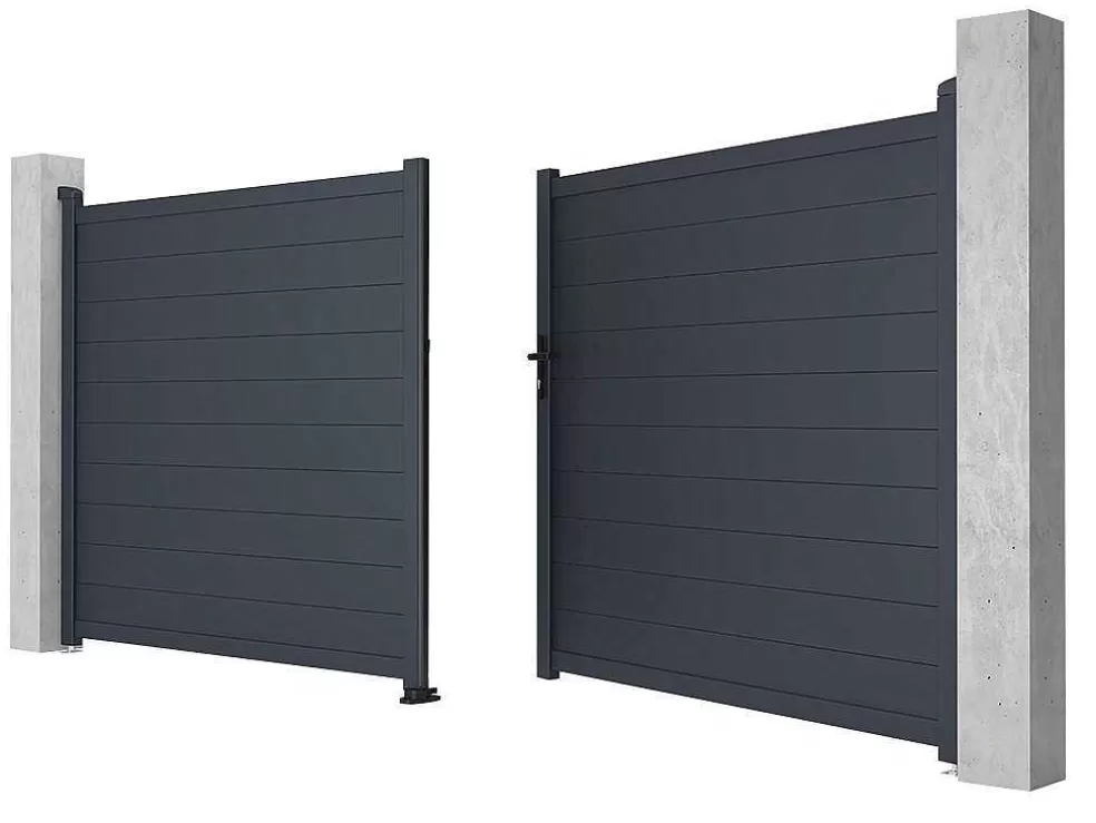 EXPERTLAND Portão De Batente Antracite Em Aluminio De C392 X A173 Cm - Nazario* Porta E Portão