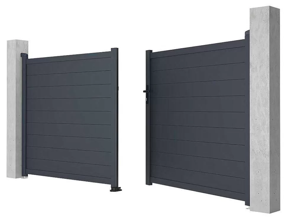 EXPERTLAND Portão De Batente Antracite Em Aluminio De C350 X A158 Cm - Nazario* Porta E Portão