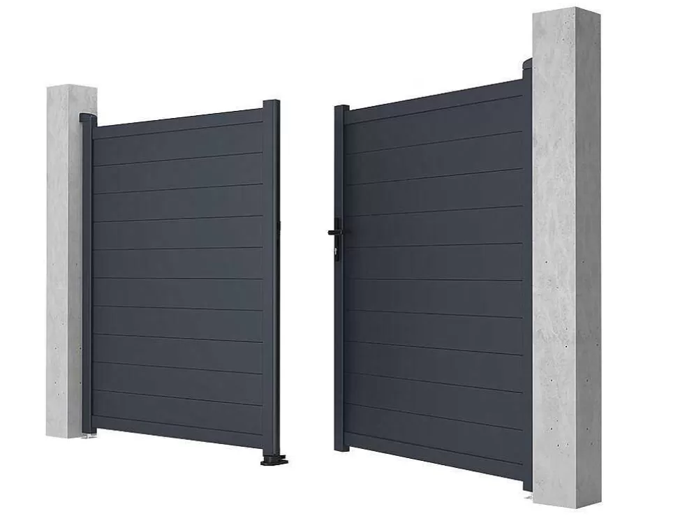 EXPERTLAND Portão De Batente Antracite Em Aluminio De C305 X A181 Cm - Nazario* Porta E Portão