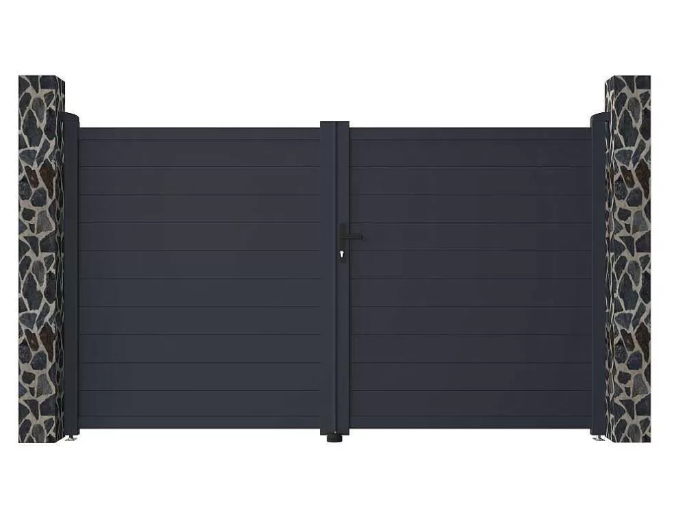 EXPERTLAND Portão De Batente Antracite Em Aluminio De C305 X A181 Cm - Nazario* Porta E Portão