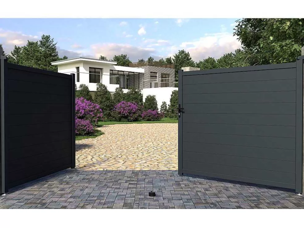 EXPERTLAND Portão De Batente Antracite Em Aluminio De C392 X A173 Cm - Nazario* Porta E Portão